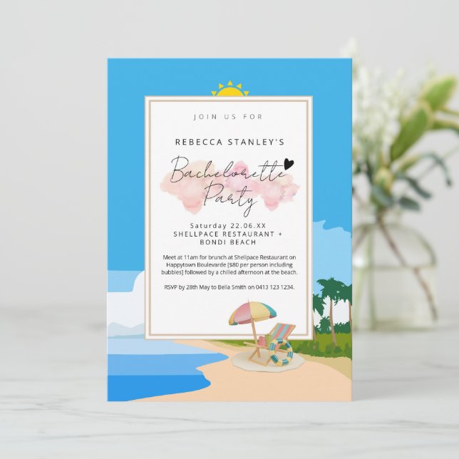 "Beach Bachelorette" Einladung zum Party von Hühne (Stehend Vorderseite)