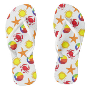 Beach Ball Crab Sunshine Sun Starfish Beach Print Flip Flops