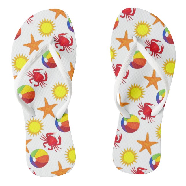 Beach Ball Crab Sunshine Sun Starfish Beach Print Flip Flops (Fußbett)
