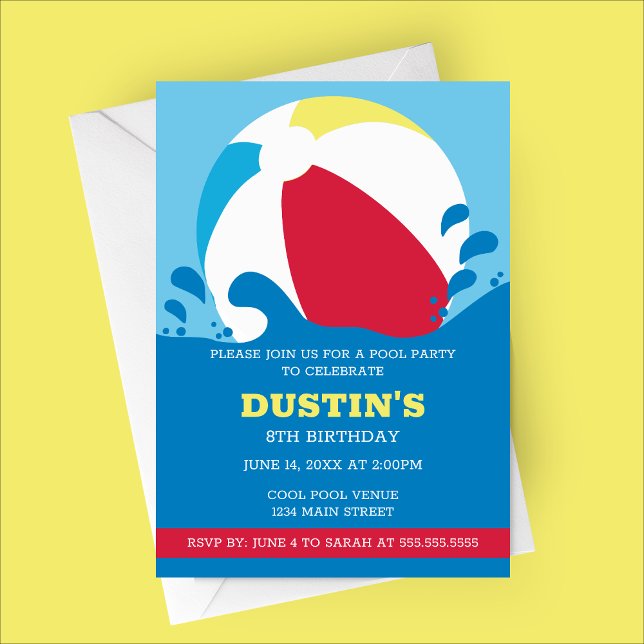 Beach Ball Pool Invitation de fête d'anniversaire  (Minimalist Modern Beach Ball Pool Party Kids Birthday Invitation)