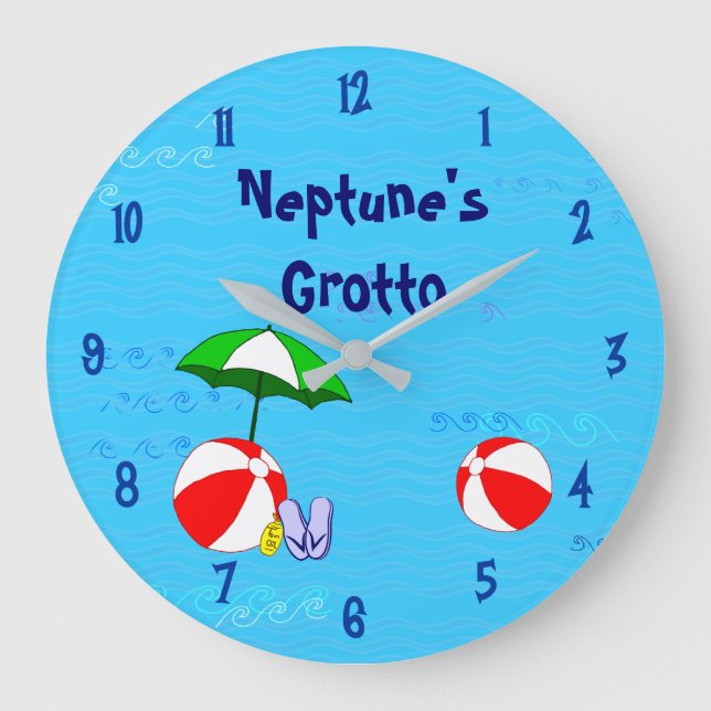 Beach Ball Pool Toys Custom Clock Blue Nummern Große Wanduhr (Vorderseite)