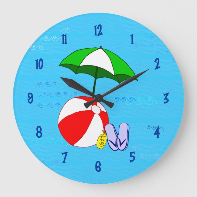 Beach Ball Pool Toys Wall Uhr blaue Nummern (Vorderseite)