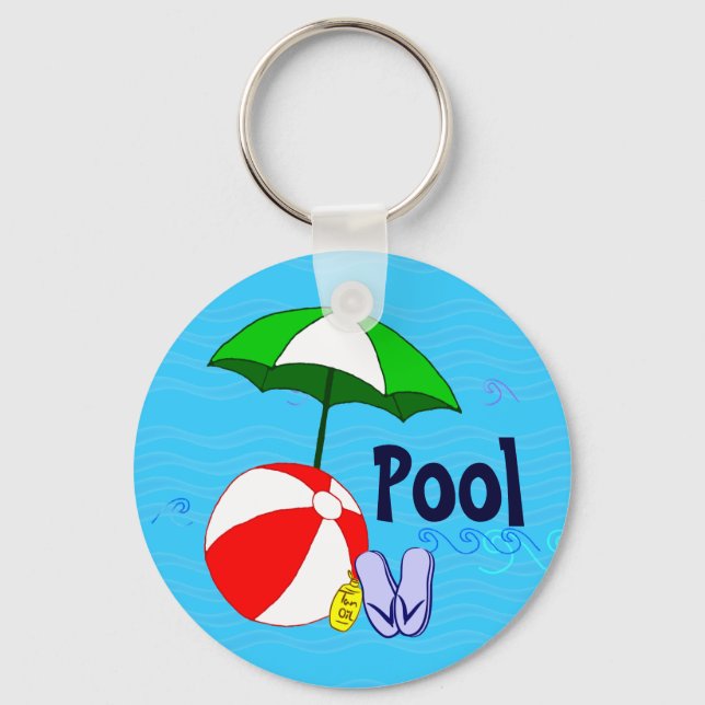 Beach Ball Pool Umbrella Blue Waves Pool Schlüssel Schlüsselanhänger (Vorderseite)