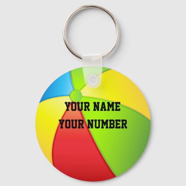 Beach Ball Schlüsselanhänger ID Tag IHRER NAME UND (Vorderseite)