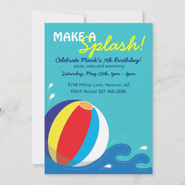 Beach Ball Swimming Birthday Pool Party Invitation (Devant)