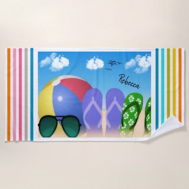 Beach Ball und Flip Flops Strandtuch (Vorderseite)