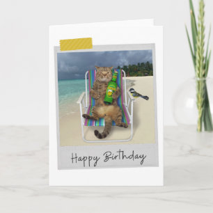 Beach Beer Cat Funny Birthday Card Karte