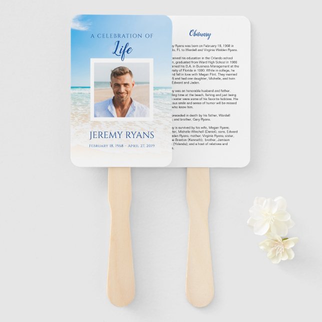 Beach Beerdigung Memorial Hand Fan Fächer (Vorne und Hinten)