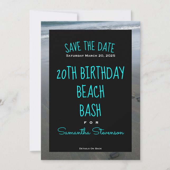 Beach Birthday Bash jedes Jahr jeder Name Einladun Save The Date (Vorderseite)