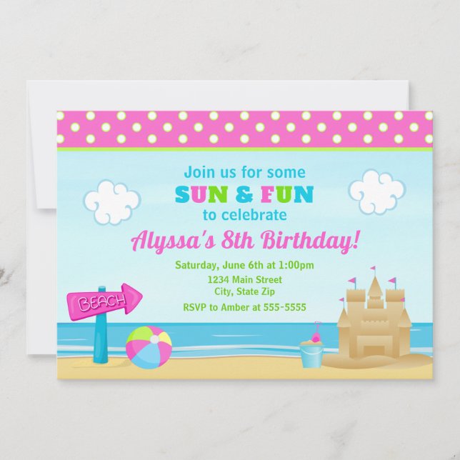 Beach Birthday Einladung Beach Party Girl (Vorderseite)