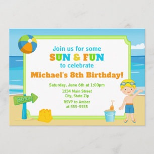 Beach Birthday Invest Beach Party Boy Einladung
