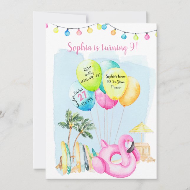 Beach Birthday Invitation, Beach Invitation (Devant)
