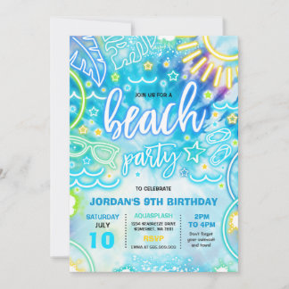 Beach Birthday Party Summer Beach Gefärbte Krawatt Einladung