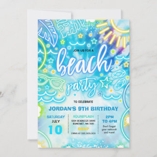 Beach Birthday Party Summer Beach Gefärbte Krawatt Einladung