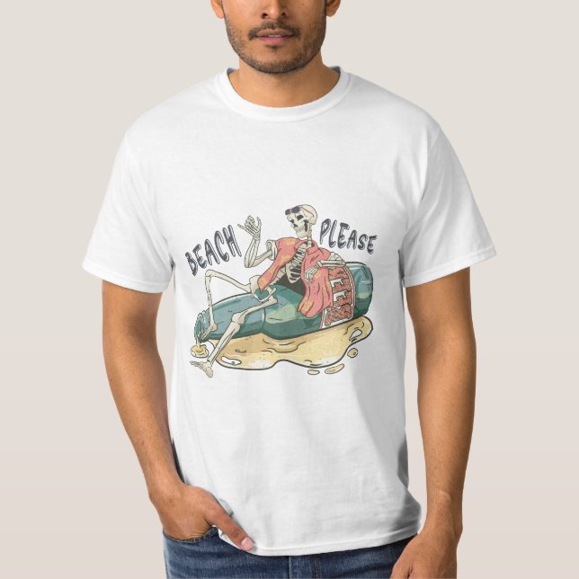 "Beach Bitte" Skeleton & Beer T-Shirt (Vorderseite)