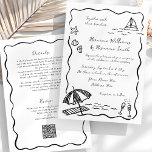 Beach Black Hand Drawn QR UAWG All-in-One Hochzeit Einladung<br><div class="desc">Planen Sie einen Strand, tropische oder Hochzeit in Urlaubsort? Set den Ton mit dieser spielerischen und modernen Rot-Weiß Beach Wedding Invitation Template, mit originellen handgezeichnet Doodles von Muscheln, Wellen und kuscheligen Küsten-Charme. Der helle schwarze Rahmen verleiht Ihrem Fest am Meer ein sanftes, entspanntes Ambiente, das den angenehmen Geist perfekt ergänzt....</div>