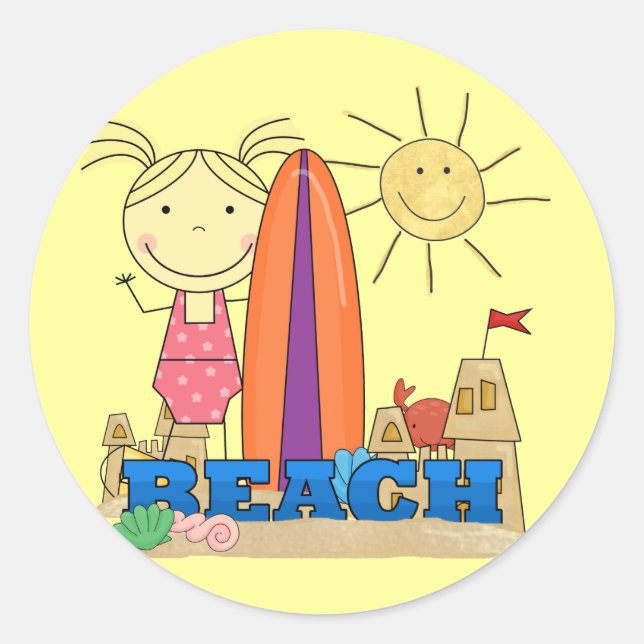 BEACH - Blond Girl Tshirts und Geschenke Runder Aufkleber (Vorderseite)