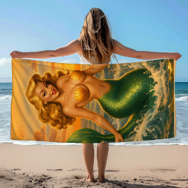 Beach Blonde Pin-Up Mermaid | Coastal Mermaidcore  Strandtuch