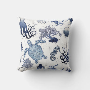Beach Blue Coral Modernes Wasserfarbenwasser Meere Kissen