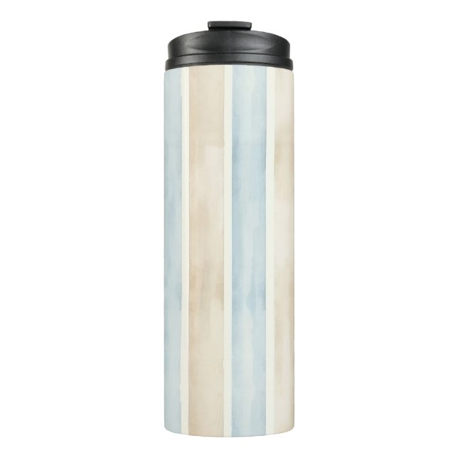 Beach Blue Cream Stripes Thermosbecher (Vorderseite)