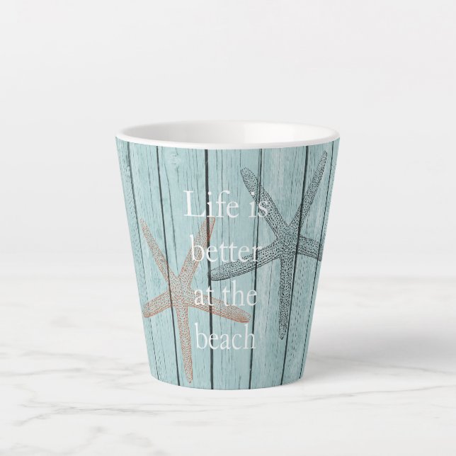 Beach Blue Imitats Wood Starfish Milchtasse (Vorderseite)