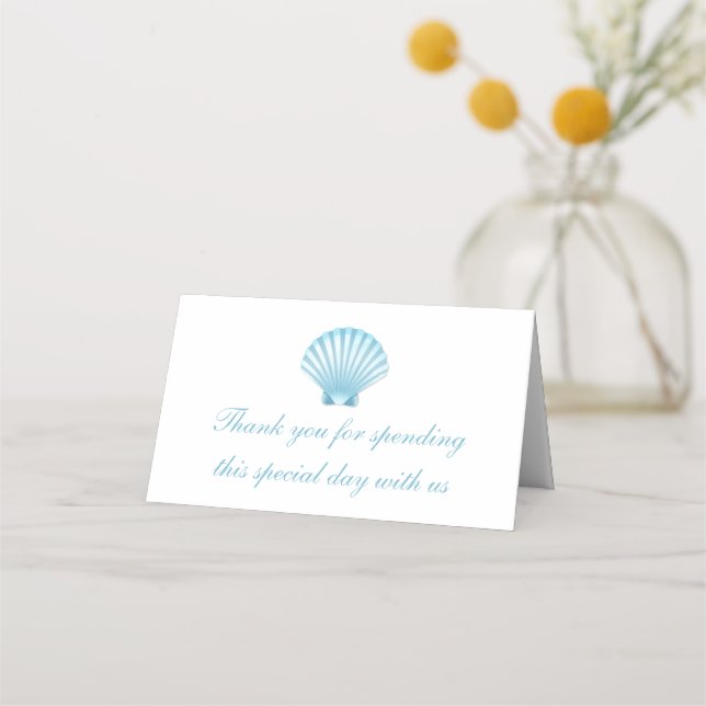 Beach Blue Nautical Seashell Wedding Vielen Dank Platzkarte (Vorderseite)