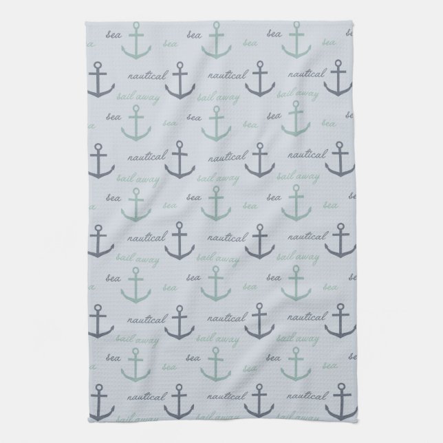 Beach Blue Ocean Nautical Sea Anchors Küchentuch (Vertikal)