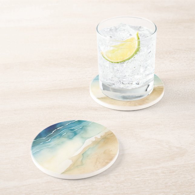 Beach Blue Ocean Sand Wedding Getränkeuntersetzer (Seite)