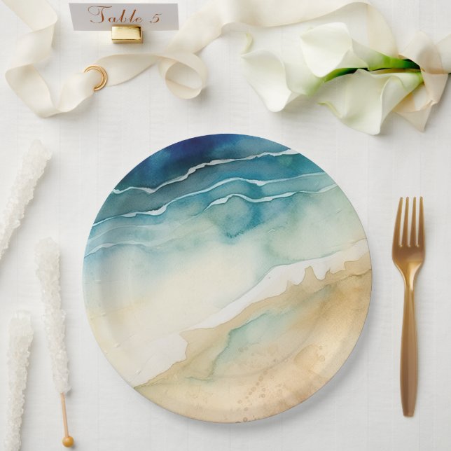 Beach Blue Ocean Sand Wedding Pappteller (Hochzeit)