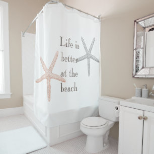 Beach Blue Peach Starfish Duschvorhang