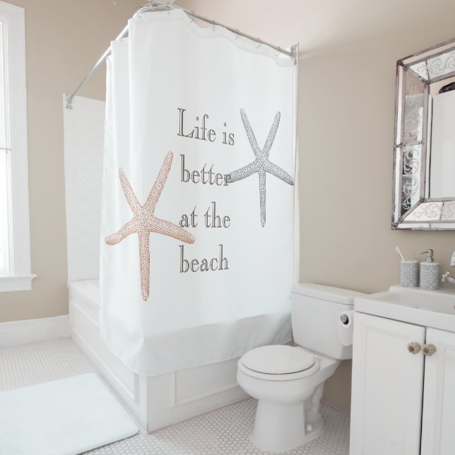 Beach Blue Peach Starfish Duschvorhang (Beispiel)