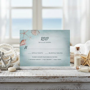 Beach Blue Seashells Meal Choice Wedding RSVP