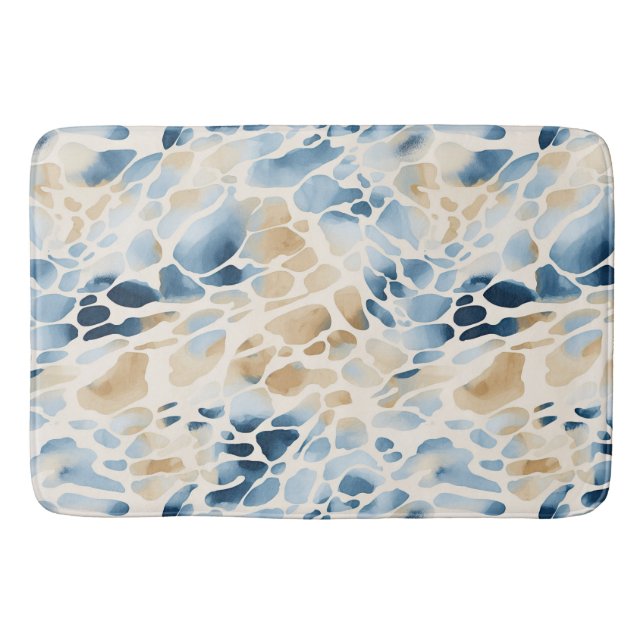 Beach Blue und Tan Wave Muster Badematte (Vorderseite)