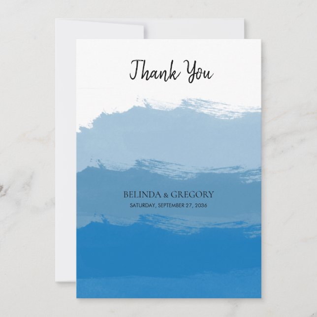 Beach Blue Watercolor Wedding Dankeschön Card Dankeskarte (Vorderseite)