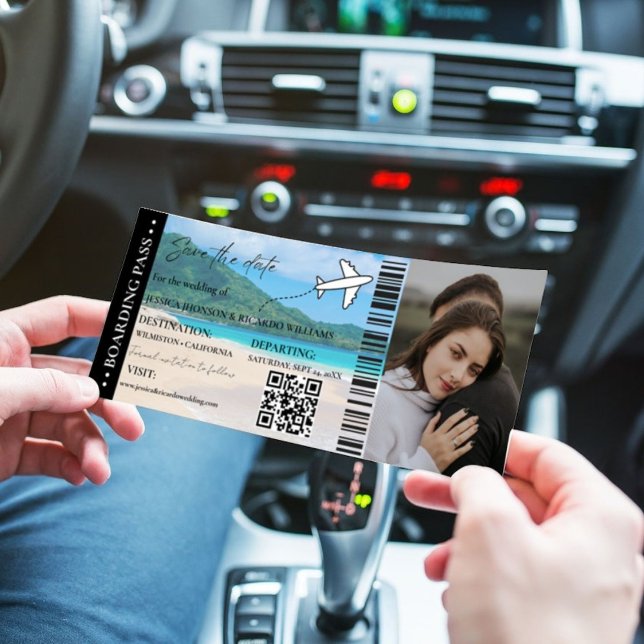 Beach Boarding Pass Hochzeit speichern Sie das Dat Einladung (Von Creator hochgeladen)