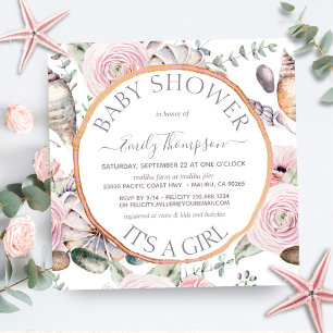 Beach Bouquet Seashell Rose Gold Girl Baby Dusche Einladung