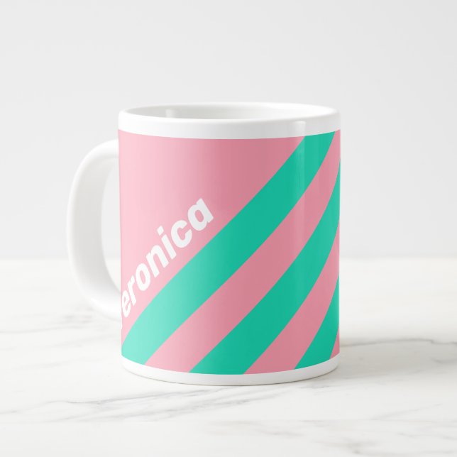 Beach Breeze Nostalgic Stripes with Name Jumbo-Tasse (Vorderseite Links)