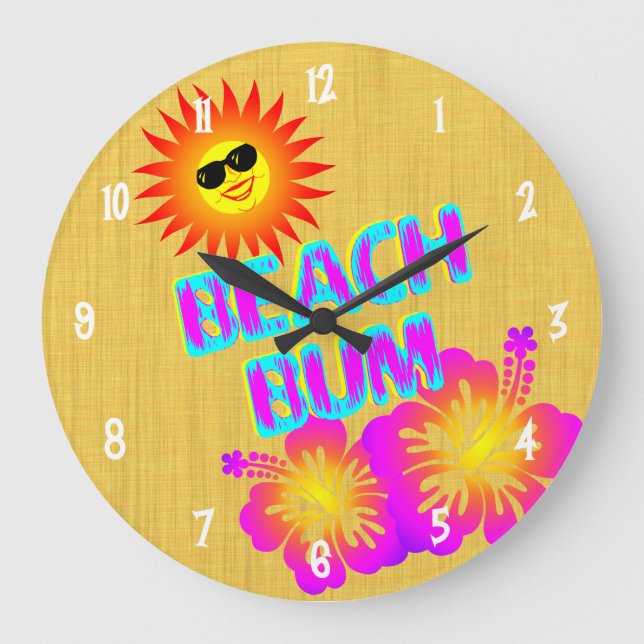 Beach Bum Hibisken Blume Uhr Weiße Zahlen (Vorderseite)