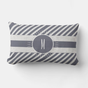 Beach Bum Navy Blue Streifen mit Monogram Kissen Für Draußen