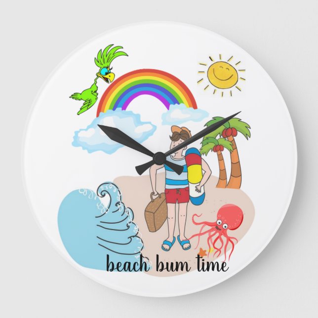 Beach Bum Time Octopus Ocean Wave Clock Große Wanduhr (Vorderseite)