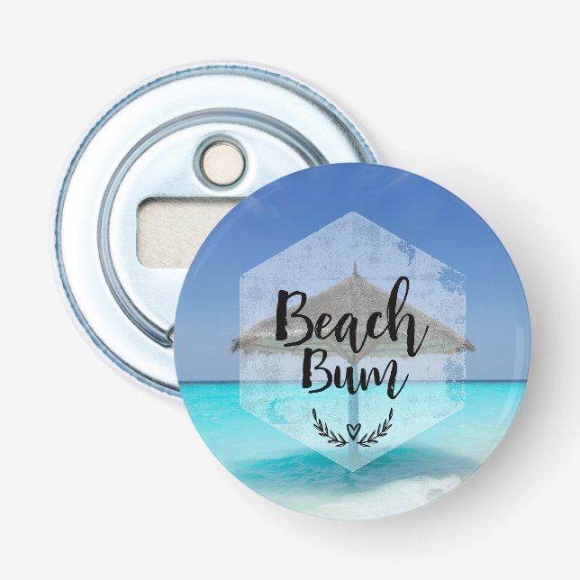 Beach Bum Typografie - Regenschirm am Tropical Bea Flaschenöffner (Vorderseite)