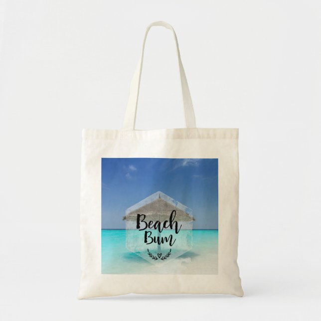 Beach Bum Typografie - Regenschirm am Tropical Bea Tragetasche (Vorne)