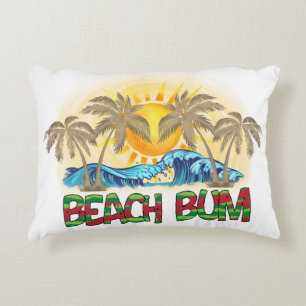 Beach Bum   Wassermelone, Meereswellen und tropisc Dekokissen