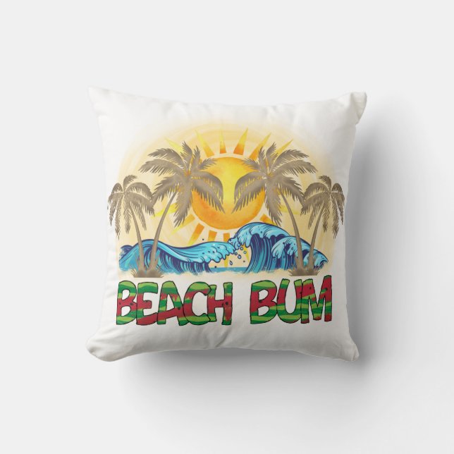 Beach Bum | Wassermelone, Meereswellen und tropisc Kissen (Vorderseite)