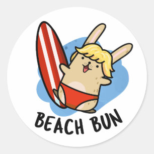 Beach Bun Funny Bunny Pun Runder Aufkleber