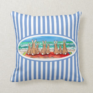 Beach Bunny Rabbit Urlaub Blue Strip Spaß & Niedl Kissen