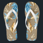 Beach Burlap Seashell Nautic Starfish   Seepferd Flip Flops<br><div class="desc">Beachburlap & Seashell Nautical Starfish   Seepferd Flip Flops - mit einem gedruckten Einbruch Hintergrund mit Seepferden,  Korallen,  Muscheln und Seestern. Ideal für Hochzeiten,  Brautparty Geschenke,  Ferien und vieles mehr.</div>