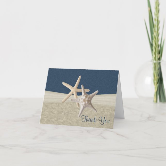 Beach Burlap und Starfish Vielen Dank Dankeskarte (Vorderseite)