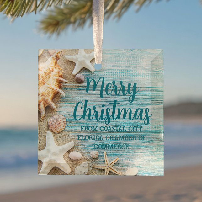 Beach Busines Seashells Custom Christmas Gift Ornament Aus Glas (Von Creator hochgeladen)
