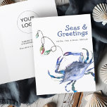 Beach Business Christmas Cards With Logo Crab Dankeskarte<br><div class="desc">Send coastal Christmas greetings this season with these beach Christmas cards, featuring a watercolor crab in nautical shades of blue and the cheerful phrase "Seas and Greetings" in playful typography. These ocean-themed Christmas cards open to reveal your custom message, perfect for personal or business Christmas cards with logo options. Use...</div>